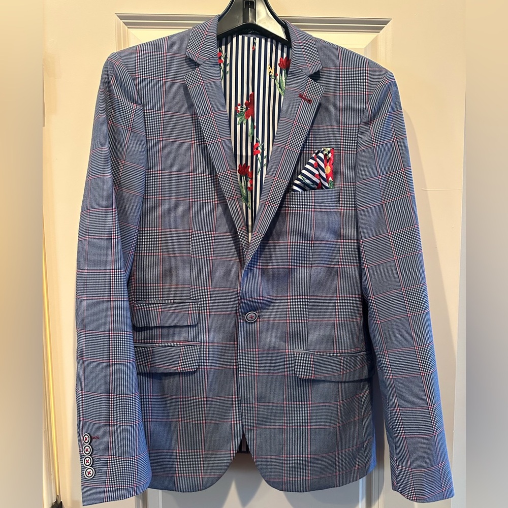 Paisley & Gray Blue Plaid Blazer